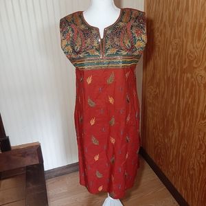 NWT Suvidha Embroidered  Leaves Long Shirt Dress India Gold Sequins Salwar